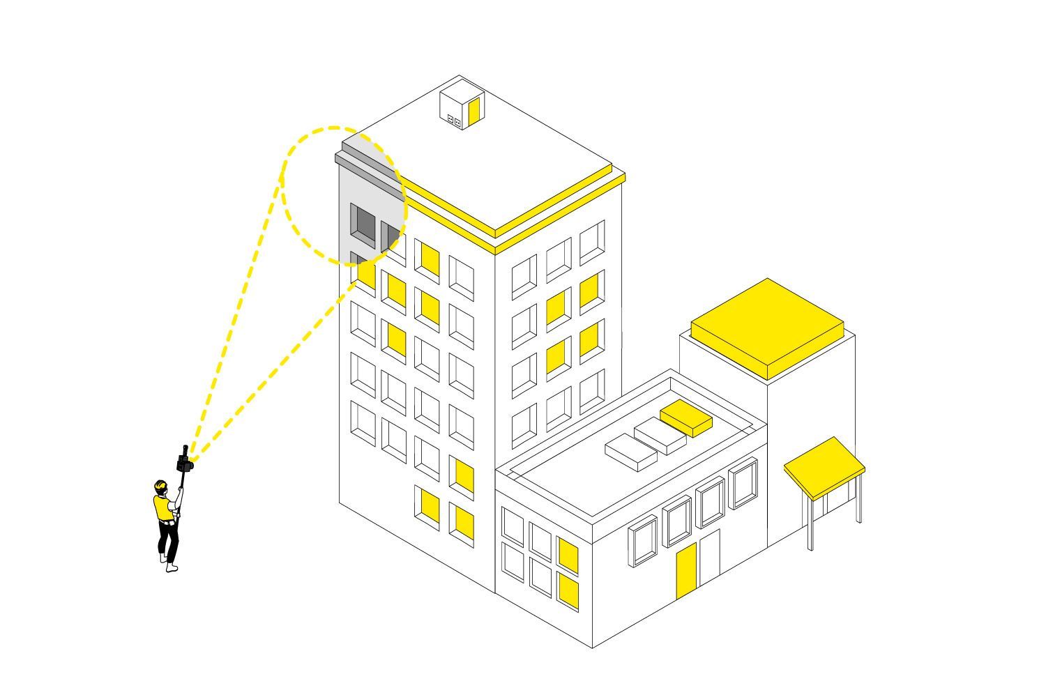 Sicherheit mobiles 3D-Laserscanning Fassadenaufmaß dotscene